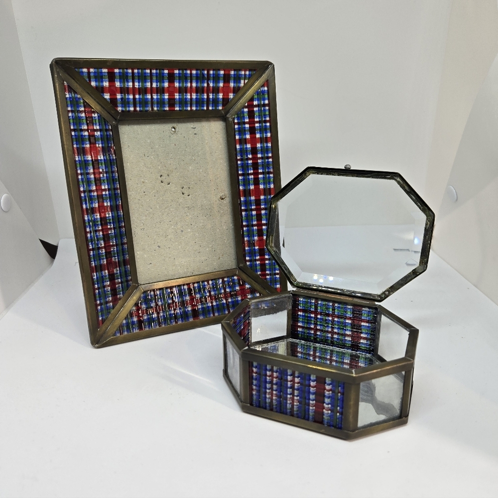 Job Glass 4 Decor Fused Glass On Brass Frame Matching Beveled Glass Jewelry Box
